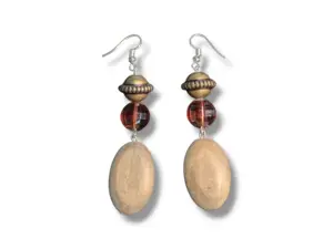 Vintage Upcycled Wood Bead Earrings - Dangles - Image 2