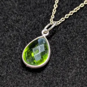 Peridot Teardrop Pendant Necklace Sterling Silver Setting