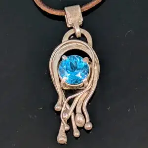 Blue Topaz Drip Pendant Necklace Sterling Silver