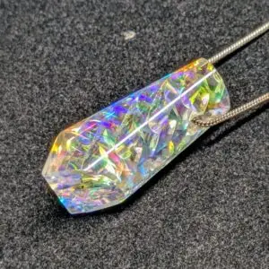 Rainbow Prismatic Teardrop Pendant Necklace Sterling Silver Chain - Hand Blown Glass