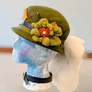 Upcycled Vintage 1950s/1960s Olive Green Cloche Hat - Shabby to Heady 21.5 inches- 55 cm- size 6 1/2 US