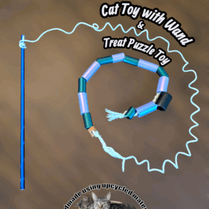 Cat Toy Wand & Treat Puzzle Toy made using recycled hula hoop scraps