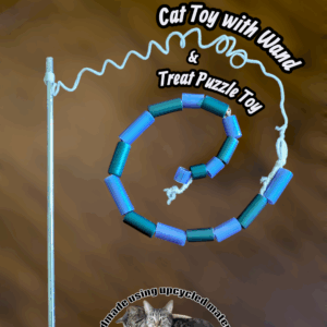 Cat Toy Wand & Treat Puzzle Toy made using recycled hula hoop scraps