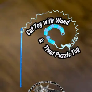 Cat Toy Wand & Treat Puzzle Toy made using recycled hula hoop scraps