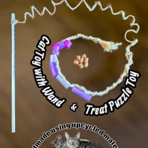 Cat Toy Wand & Treat Puzzle Toy made using recycled hula hoop scraps & hemp!