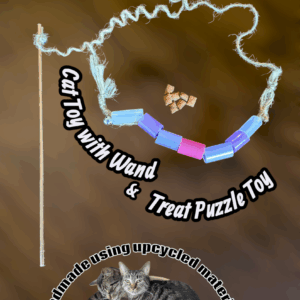 Cat Toy Wand & Treat Puzzle Toy made using recycled hula hoop scraps & hemp!