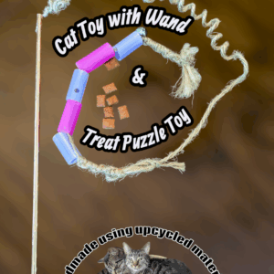 Cat Toy Wand & Treat Puzzle Toy made using recycled hula hoop scraps & hemp!