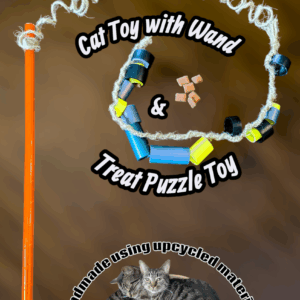 Cat Toy Wand & Treat Puzzle Toy made using recycled hula hoop scraps & hemp!