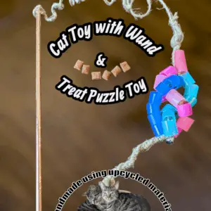 Cat Toy Wand & Treat Puzzle Toy made using recycled hula hoop scraps & hemp!