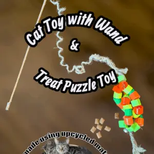Cat Toy Wand & Treat Puzzle Toy made using recycled hula hoop scraps & hemp!